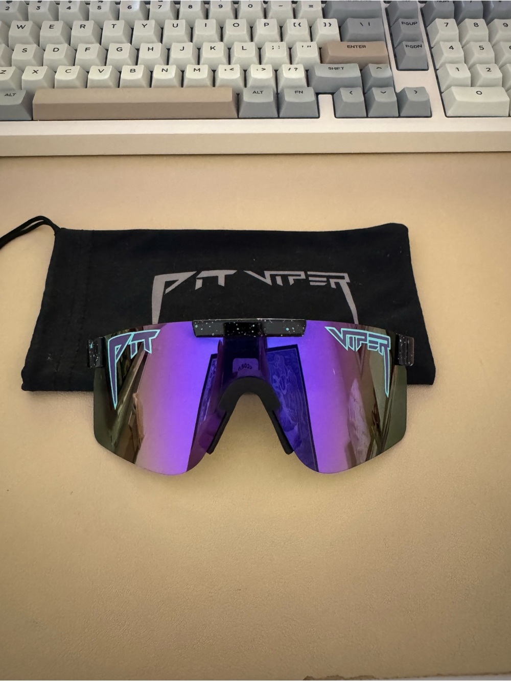Pit Viper Purple Mirrored Shield Sunglasses with Teal Accents